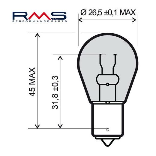 LEMPUTĖ RMS 246510205 12V 21W, BA15S, ORANŽINĖS SPALVOS