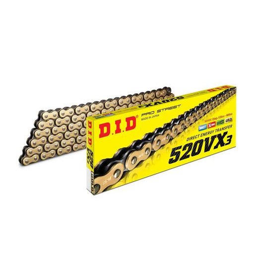 VX SERIES X-RING CHAIN D.I.D CHAIN 520VX3, 1920 NARELIŲ ILGIO, AUKSAS-JUODA SPALVOS