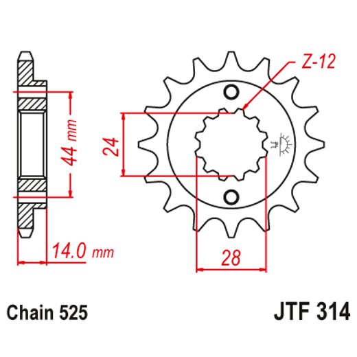 PRIEKINĖ ŽVAIGŽDĖ JT JTF 314-16RB 16T, 525 SU GUMINE PAGALVĖLE