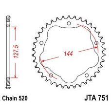 Aizmugurējais alumīnija zobrats JT JTA 751-44 44T, 520