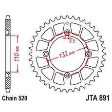 Aizmugurējais alumīnija zobrats JT JTA 891-46 46T, 520