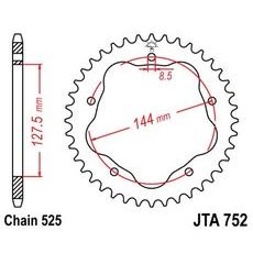 Aizmugurējais alumīnija zobrats JT JTA 752-45 45T, 525