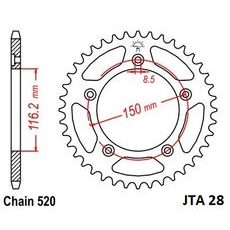 Aluminijasti zadnji verižnik (zobnik) JT JTA 28-44 44T, 520