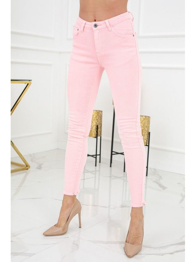 Jednobarevné skinny jeans ve sv. růžové barvě