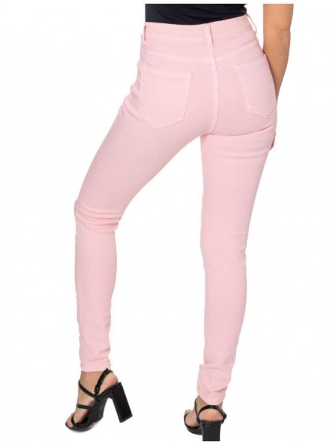 Skinny jeans s trháním ve sv. růžové barvě