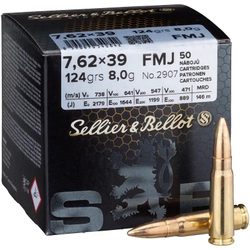 Puškový náboj S&B 7,62x39 FMJ 124 grs / 8g 50ks