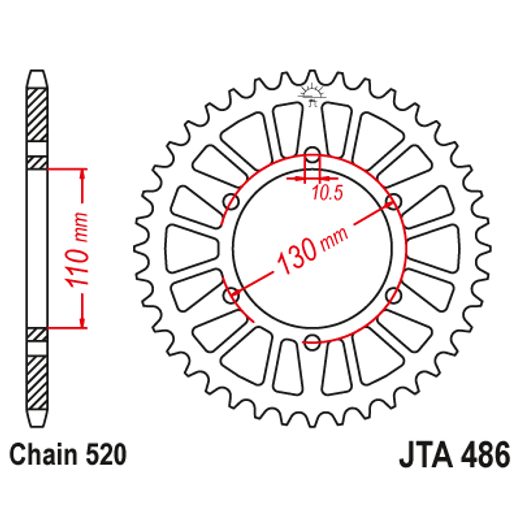 HLINÍKOVÁ ŘETĚZOVÁ ROZETA JT JTA 486-46BLK 46 ZUBŮ, 520 ČERNÁ