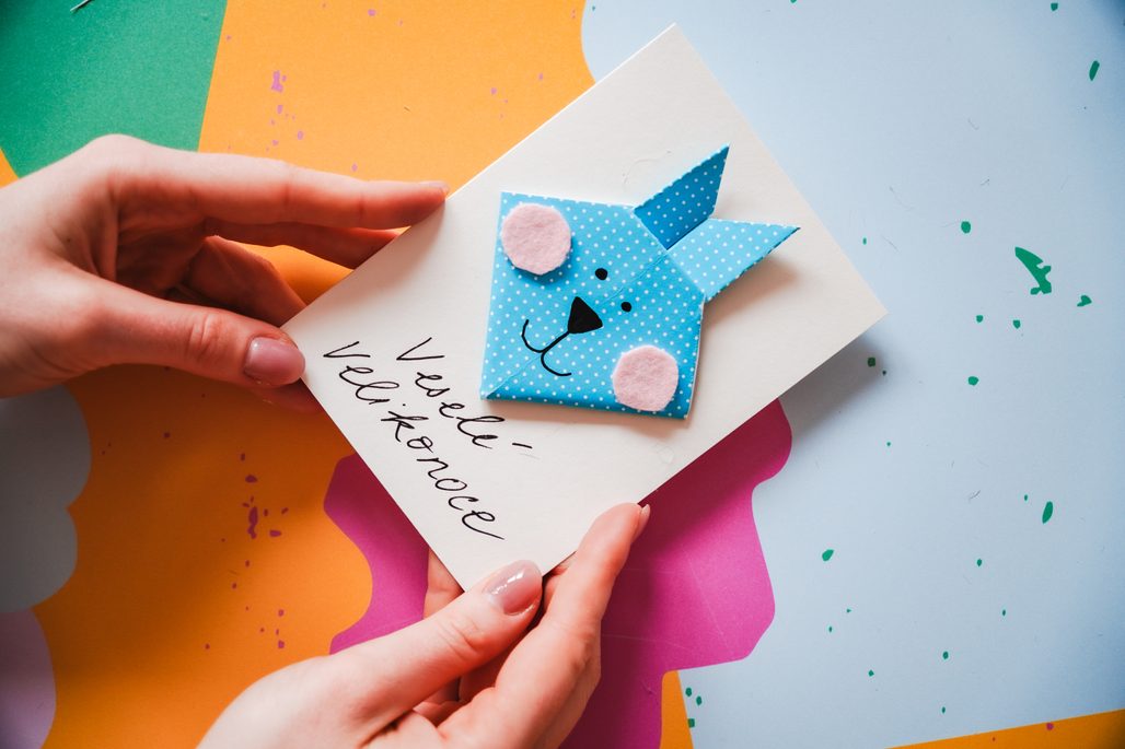Velikonoční přání s origami zajíčkem