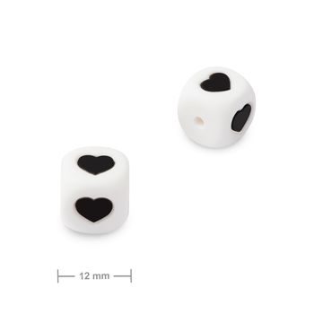 Silicone cube beads 12mm with a heart design
