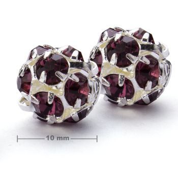 Rhinestone ball 10mm silver Amethyst