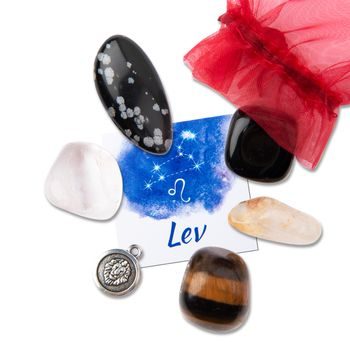 Set of tumbled stones with a charm TierraCast in Zodiac sign Leo