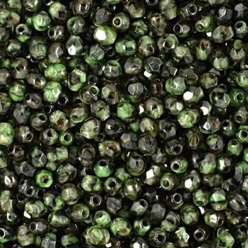 Glass fire polished beads 3mm Green White Black