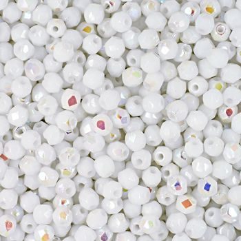 Glass fire polished beads 3mm Opaque White AB