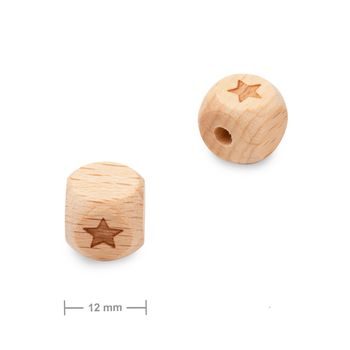 Wooden cube beads 12mm with a star design