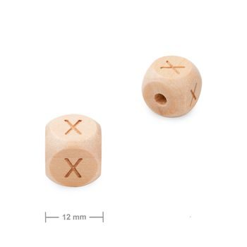Wooden cube bead 12mm with letter X