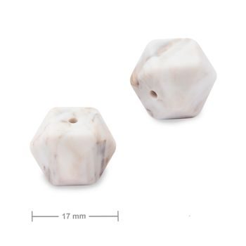 Silicone beads hexagon 17mm Autumn Grey Marble