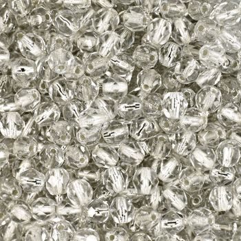 Glass fire polished beads 4mm Crystal Silver Lined