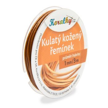 Kulatý kožený řemínek 1mm/3m světle hnědý č.12