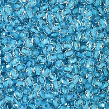 Glass fire polished beads 3mm Crystal Aqua Lined