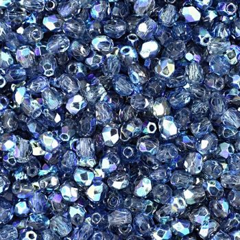 Glass fire polished beads 3mm Montana Blue AB