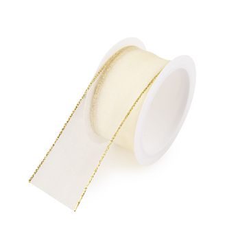 Organza gift ribbon in gold colour with a gold edge 40mm/2m