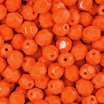 Glass fire polished beads 6mm Opaque Bright Orange