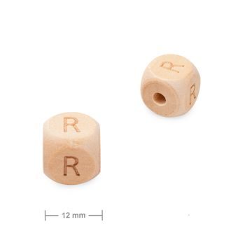 Wooden cube bead 12mm with letter R