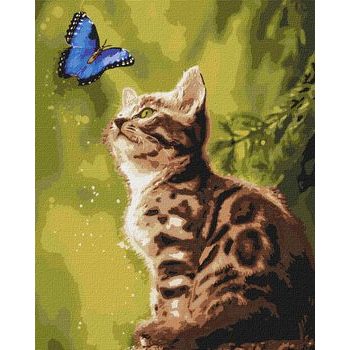Maľovanie podľa čísel obraz mačiatko s motýľom 40x50cm
