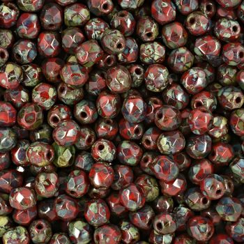 Glass fire polished beads 4mm Opaque Red Picasso