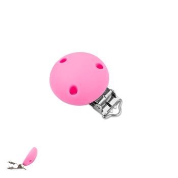 Silicone dummy clip 34mm with 3 holes and a metal buckle Candy Pink