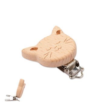 Wooden dummy clip 44x35x10mm kitty cat with metal buckle