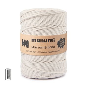 Manumi Macramé příze stáčená 3PLY 3mm 240m natural