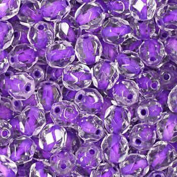 Glass fire polished beads 6mm Crystal Violet Lined