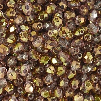 Glass fire polished beads 4mm Luster Golden Purple Crystal