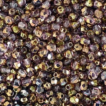 Broušené korálky 3mm Luster Golden Purple Crystal