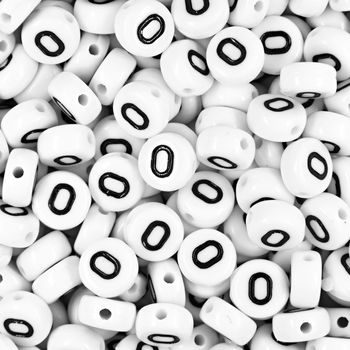 White plastic bead 7x4 mm with number 0