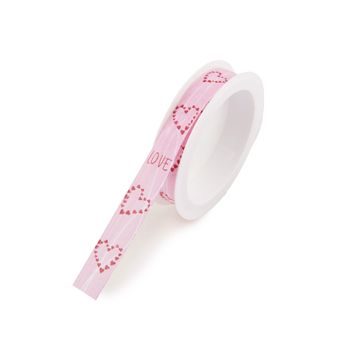 Taffeta gift ribbon pink with little hearts 15mm/3m