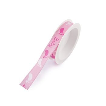 Taffeta gift ribbon with a baby design pink 15mm/3m