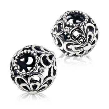 Sterling silver 925 large-hole bead Filigree flowers Ag 925