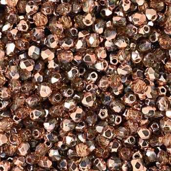 Glass fire polished beads 3mm Copper Smoky Topaz