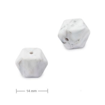 Silicone beads hexagon 14mm Grey Marble