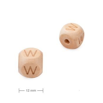 Wooden cube bead 12mm with letter W
