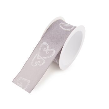 Taffeta gift ribbon grey with hearts 40mm/2m
