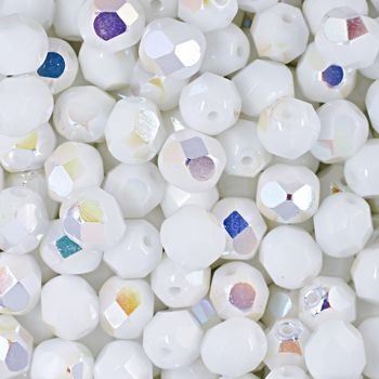 Glass fire polished beads 6mm Opaque White AB