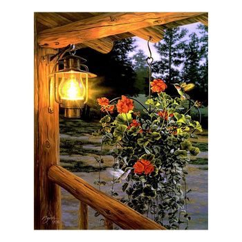 Painting by numbers lantern on a porch