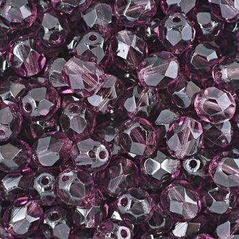 Glass fire polished beads 6mm Med Amethyst