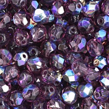 Glass fire polished beads 6mm Amethyst AB
