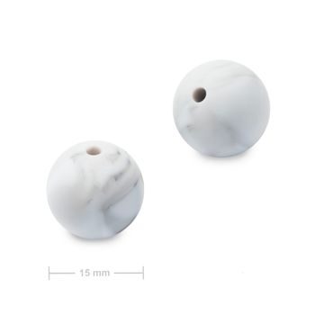 Silicone round beads 15mm Grey Marble