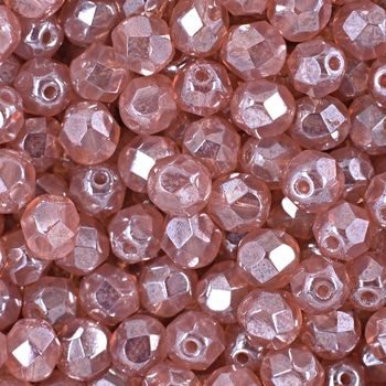 Glass fire polished beads 6mm Luster Milky Pink