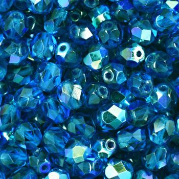 Glass fire polished beads 6mm Capri Blue AB